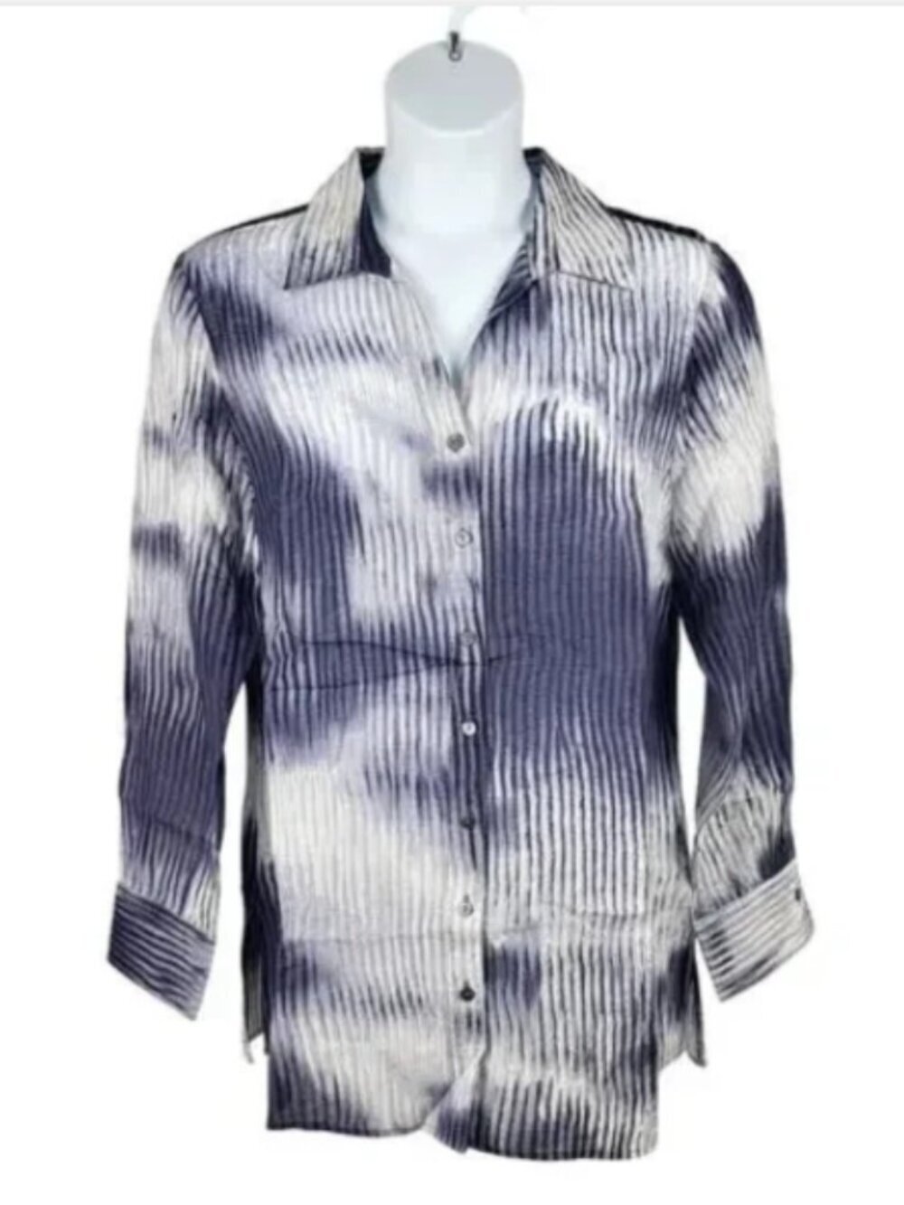 Coldwater Creek X-Large Blue and White Semi-Sheer Linen Tunic or Beach Coverup - Picture 2 of 12